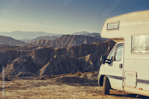 Camper rv in Tabernas desert, Spain