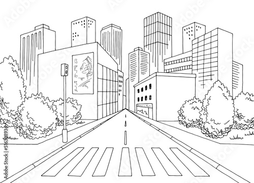 Crosswalk street road graphic black white city landscape sketch illustration vector 