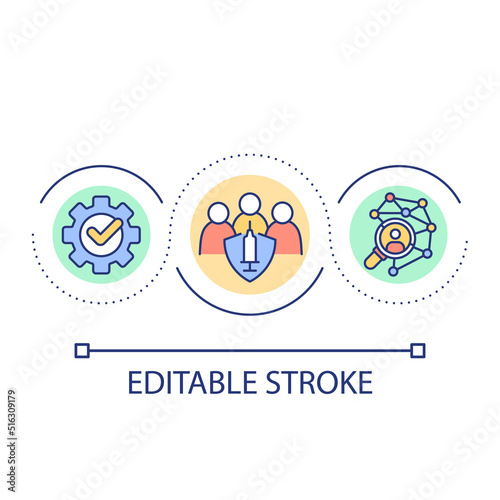 Social science and vaccination loop concept icon. Virus prevention. Disease surveillance abstract idea thin line illustration. Isolated outline drawing. Editable stroke. Arial font used