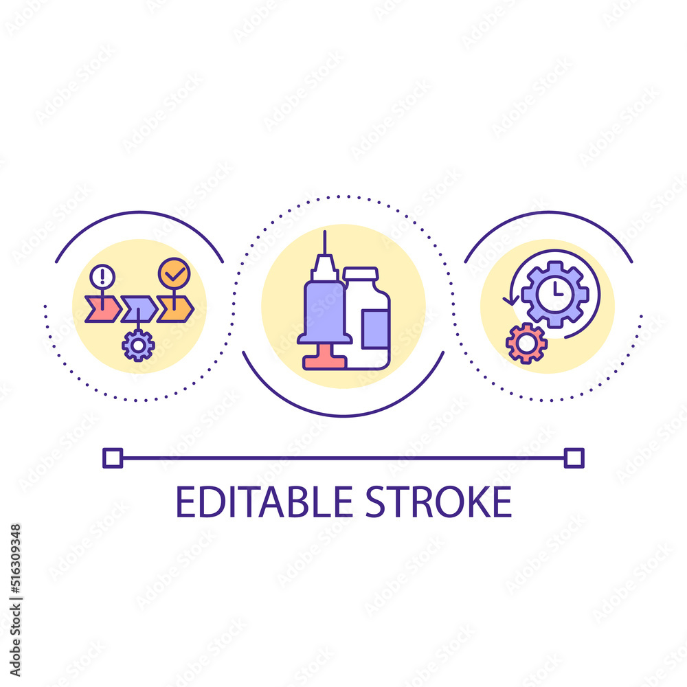 Vaccine design loop concept icon. Virus prevention. Booster injection. Immune system. Healthcare abstract idea thin line illustration. Isolated outline drawing. Editable stroke. Arial font used