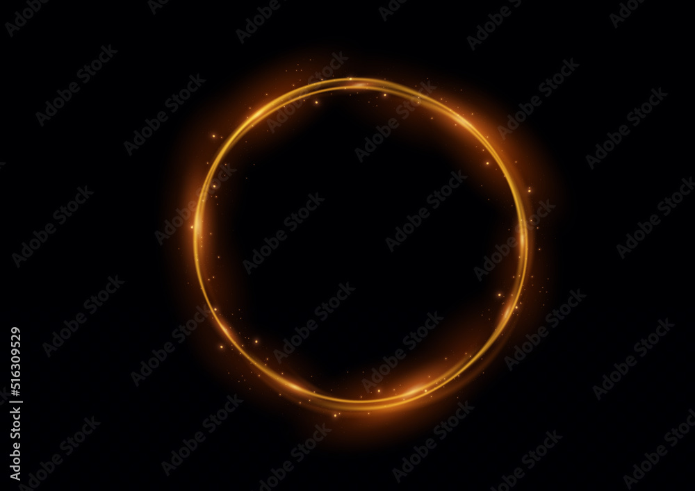 glow neon circle, ring orange flame, light swirl