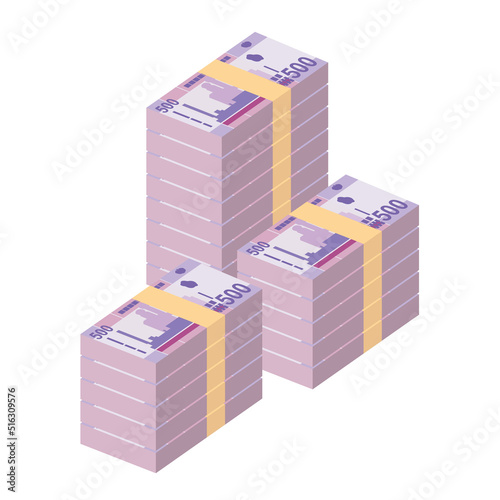 Sudanese Pound Vector Illustration. Sudan money set bundle banknotes. Paper money 500 SDG. Flat style. Isolated on white background. Simple minimal design.