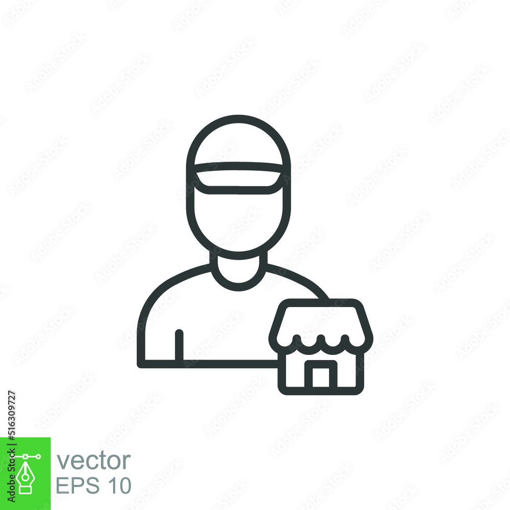 Seller vendor line icon. Simple outline style. Shop, market, business concept. Black and white symbol. Vector illustration isolated on white background. EPS 10 Seller vendor line icon. Simple outline style. Shop, market, business concept. Black and white symbol. Vector illustration isolated on white background. EPS 10