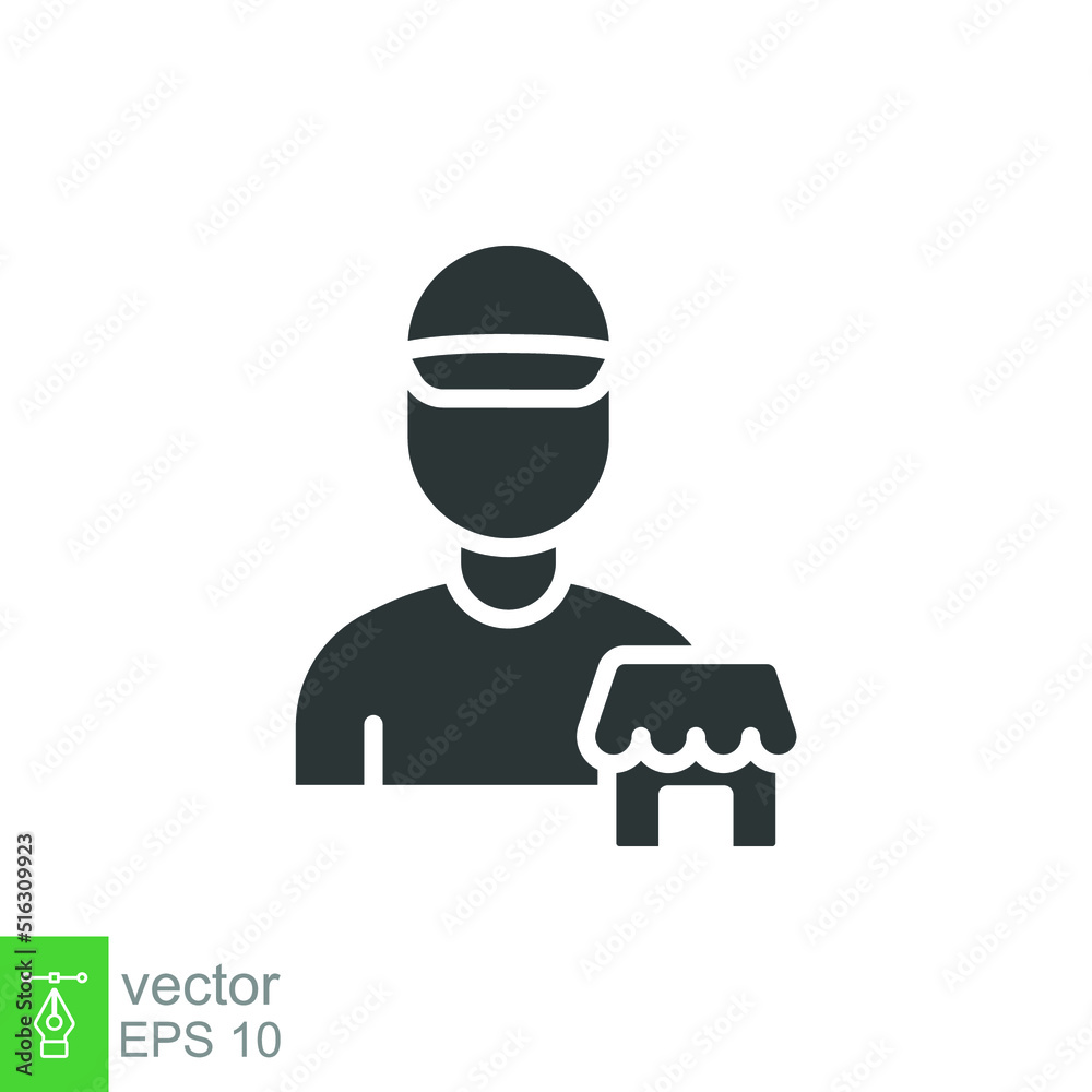 Seller vendor glyph icon. Simple solid style. Shop, market, business concept. Black and white symbol. Vector illustration isolated on white background. EPS 10