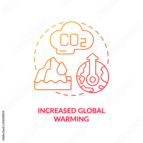 Increased global warming red gradient concept icon. Climate change. Negative effect of overpopulation abstract idea thin line illustration. Isolated outline drawing. Myriad Pro-Bold fonts used