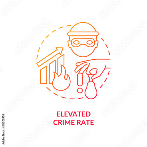 Elevated crime rate red gradient concept icon. Dangerous effect. Consequences of overcrowding abstract idea thin line illustration. Isolated outline drawing. Myriad Pro-Bold fonts used