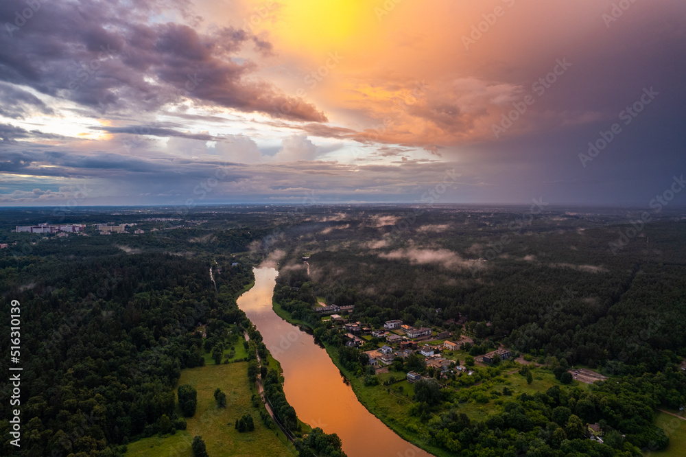 Aerial summer storm cloudy view of Vilnius (Baltupiai, Jeruzale and Fabijoniskes districts), Lithuania