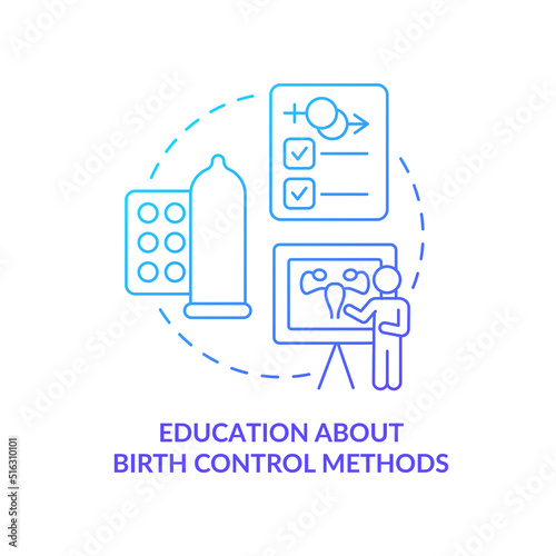 Education about birth control methods blue gradient concept icon. Solution to overpopulation abstract idea thin line illustration. Isolated outline drawing. Myriad Pro-Bold fonts used