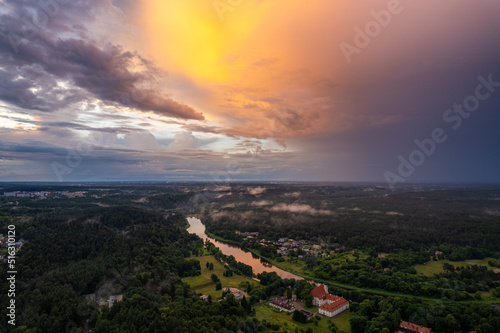 Aerial summer storm cloudy view of Vilnius (Baltupiai, Jeruzale and Fabijoniskes districts), Lithuania