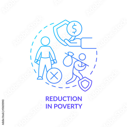 Reduction in poverty blue gradient concept icon. Social program. Solution to overpopulation abstract idea thin line illustration. Isolated outline drawing. Myriad Pro-Bold fonts used