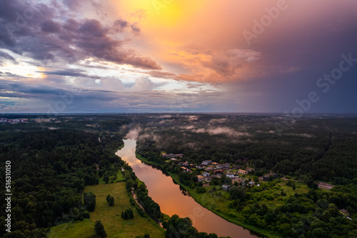Aerial summer storm cloudy view of Vilnius  Baltupiai  Jeruzale and Fabijoniskes districts   Lithuania