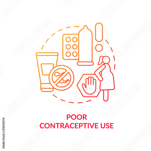 Poor contraceptive use red gradient concept icon. Unplanned pregnancies. Cause of overpopulation abstract idea thin line illustration. Isolated outline drawing. Myriad Pro-Bold fonts used