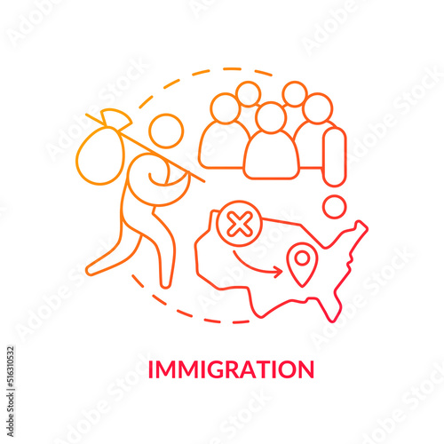 Immigration red gradient concept icon. Aliens increasing social problem. Overpopulation cause abstract idea thin line illustration. Isolated outline drawing. Myriad Pro-Bold fonts used