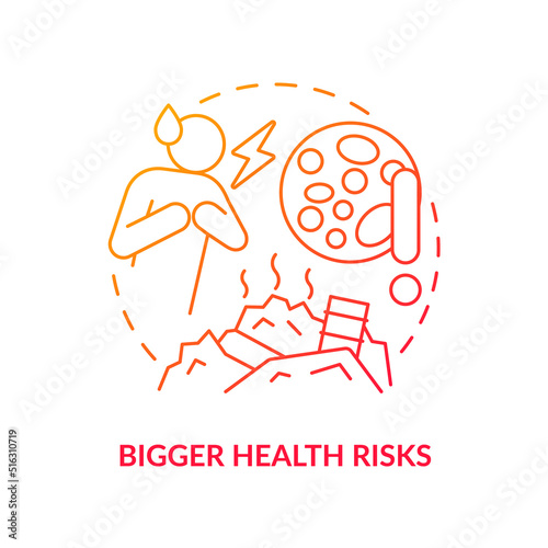 Bigger health risks red gradient concept icon. Sanitary problem. Overcrowding effect on health abstract idea thin line illustration. Isolated outline drawing. Myriad Pro-Bold fonts used