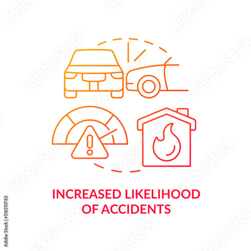 Increased likelihood of accidents red gradient concept icon. Problems caused by overcrowding abstract idea thin line illustration. Isolated outline drawing. Myriad Pro-Bold fonts used