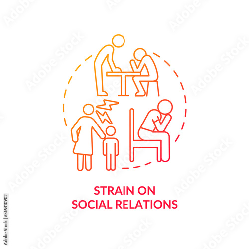 Strain on social relations red gradient concept icon. Communication. Negative effect of overcrowding abstract idea thin line illustration. Isolated outline drawing. Myriad Pro-Bold fonts used