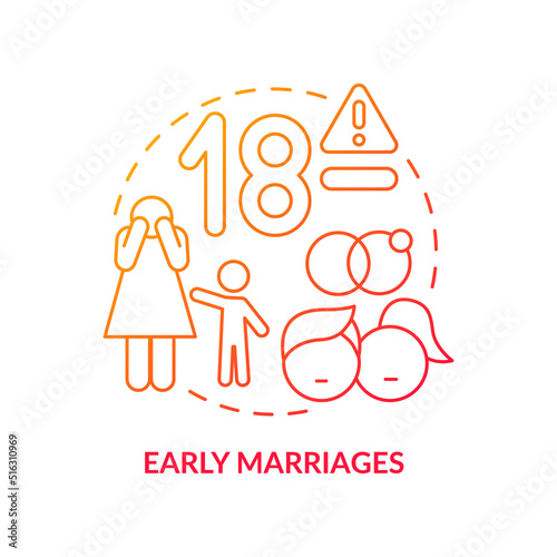 Early marriages red gradient concept icon. Teenagers and children. Social effect of overcrowding abstract idea thin line illustration. Isolated outline drawing. Myriad Pro-Bold fonts used