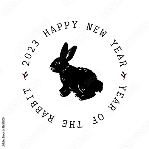 2023 Year of the rabbit, emblem design template with rabbit illustration.