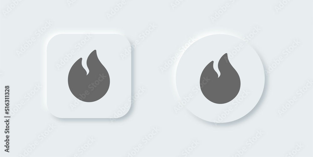 Flame solid icon in neomorphic design style. Fire signs vector illustration. Flame solid icon in neomorphic design style. Fire signs vector illustration.