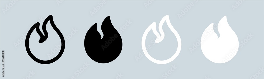 Flame icon in black and white colors. Fire signs vector illustration. Flame icon in black and white colors. Fire signs vector illustration.