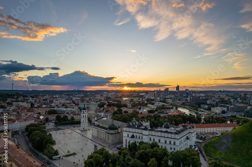 Aerial summer beautiful sunset view of Vilnius Old Town (Cathedral Square), Lithuania © Top Lithuania