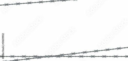 Vector illustration of barbed wire isolated on white background. Rectangular shape frame from twisted barbwire. Security fence backdrop. 