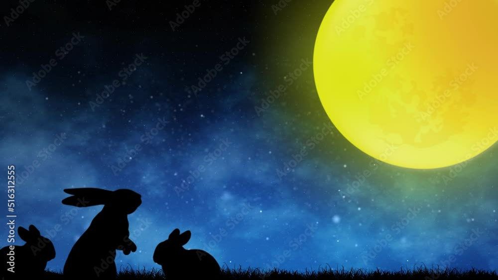 Fantastic big full moon and
rabbits silhouette . Simple natural background .night sky