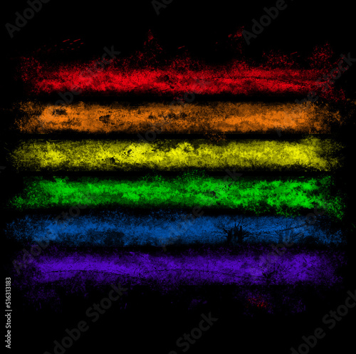 Rainbow pride LGBT flag. Lesbian, Gay, Bisexual and Transgender rights. Grunge paint style illustration