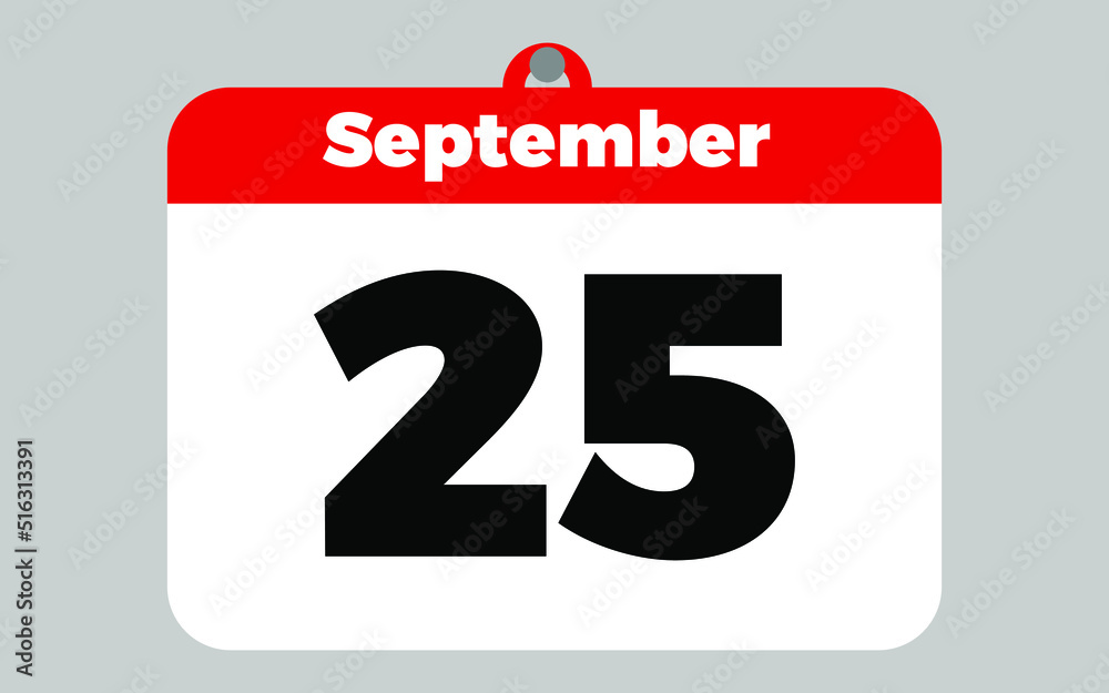 September, 25. White and red calendar. September, 25. White and red calendar.