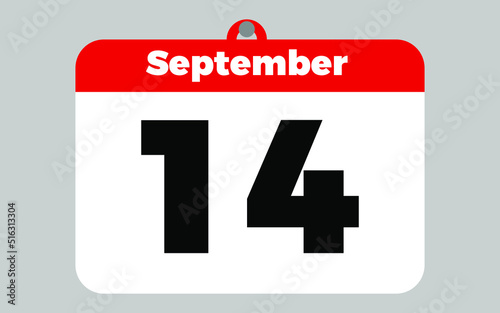 September, 14. White and red calendar.