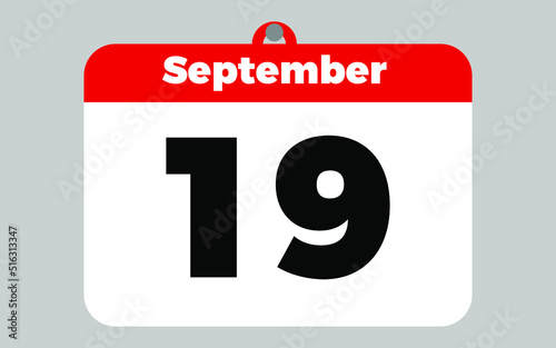 September, 19. White and red calendar.