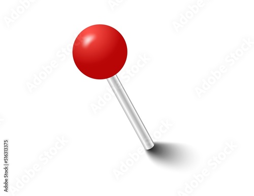 Red pins tacks flags. Attach buttons on needles, pinned office thumbtack. Vector illustration.