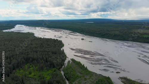 4K Drone Video of Chulitna River and Boreal Forest near Denali State Park in Alaska photo