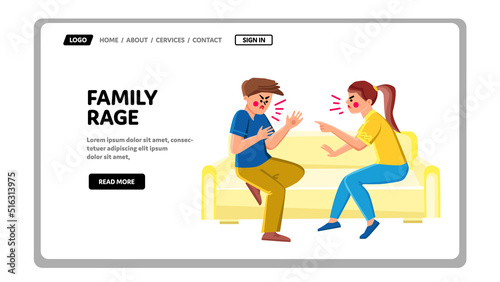 family rage vector. couple conflict, angry husbandm quarrel wife family rage web flat cartoon illustration
