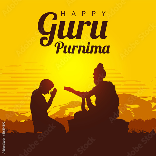 Guru Purnima (Poornima) background, a man is worshipping a spiritual teacher