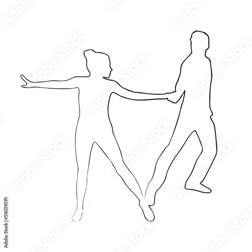 dancing duet linear vector.happy guy and girl dancing together isolated on white background.linear illustration for dance hall.
