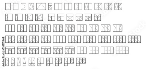 Windows calculator line icons. Vector illustration include icon - sliding, rectangular, double section, balcony door outline pictogram for glass price estimator. 64x64 Pixel Perfect, Editable Stroke