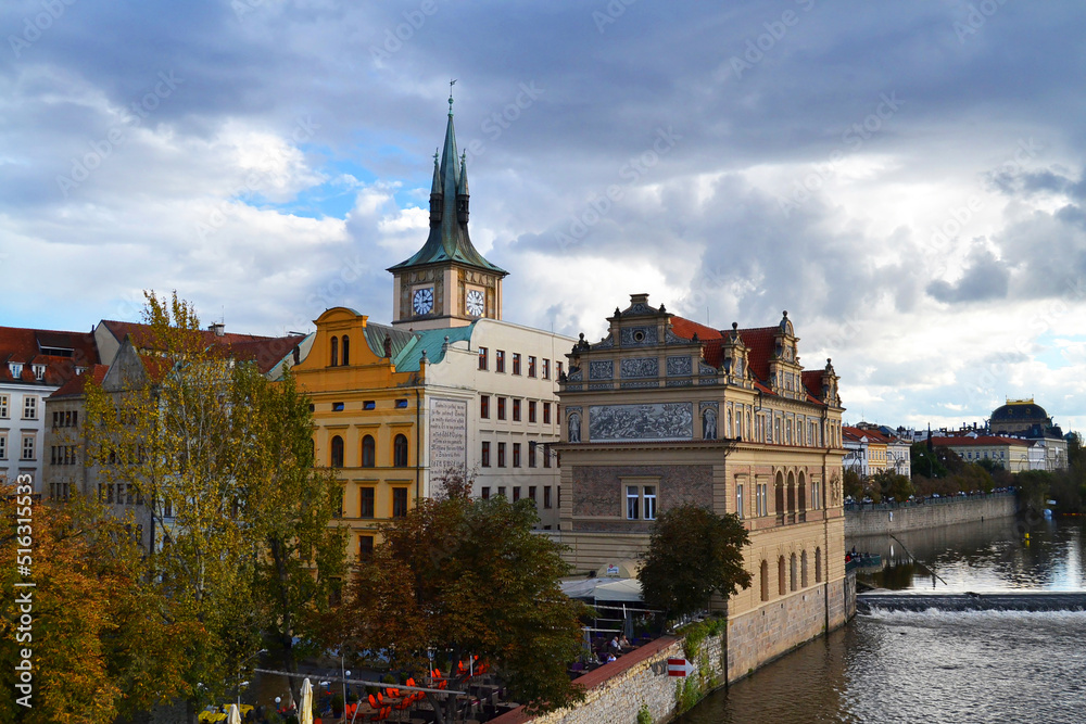 Historical center of Prague, Czech Republic. View from Charles Bridge in autumn 