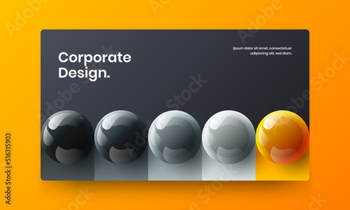 Bright pamphlet vector design illustration. Trendy realistic balls corporate brochure concept.