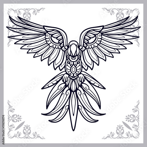 Macaw bird zentangle arts isolated on white background.