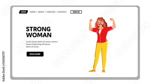 strong woman vector. confident girl, female power, young person, strenght strong woman web flat cartoon illustration