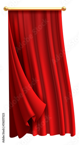 Waving drapes. Realistic hanging red textile curtains
