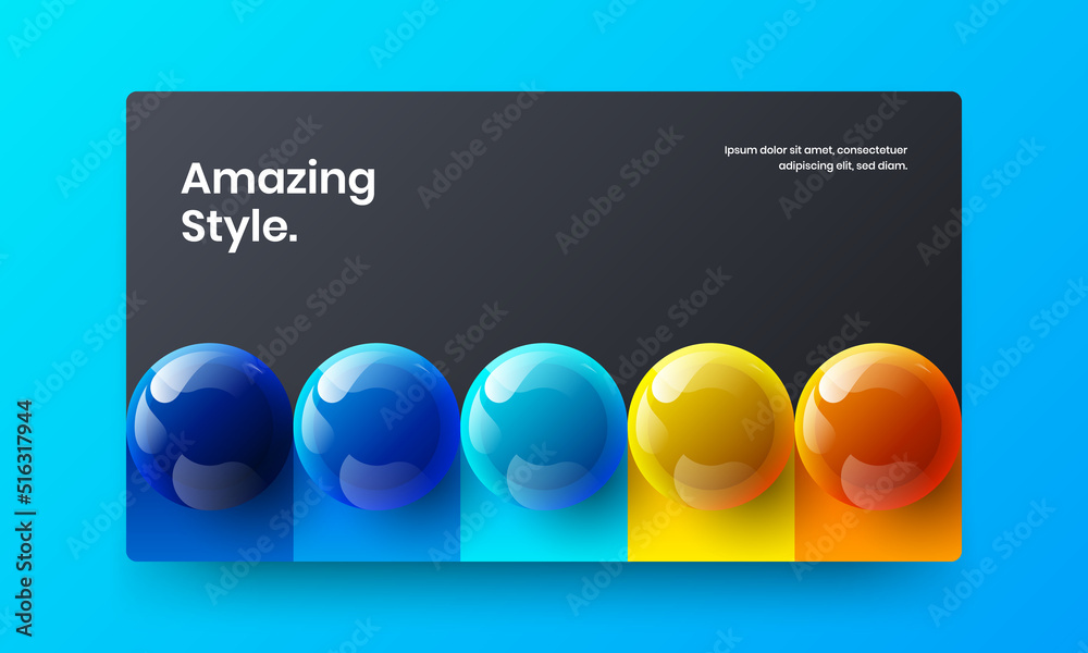Premium magazine cover design vector layout. Minimalistic 3D balls flyer illustration.