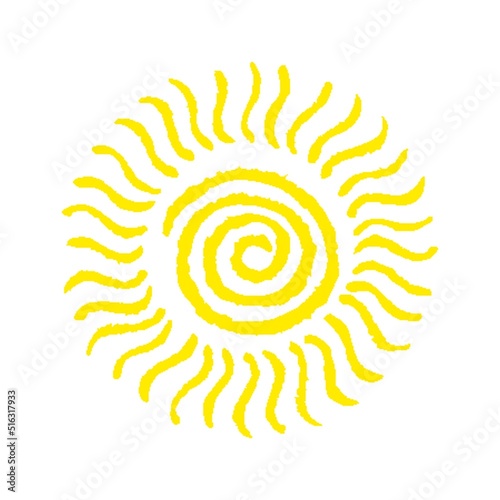 Hand painted sun symbol, hand drawn with crayon