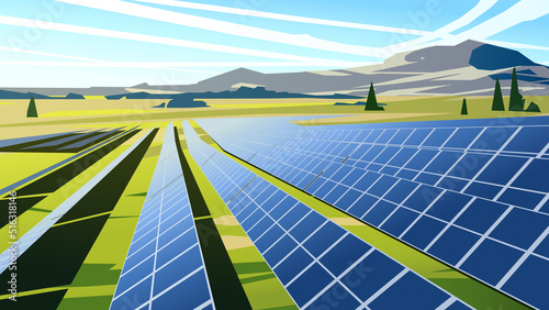 Solar panels in the field. Vector illustration photo