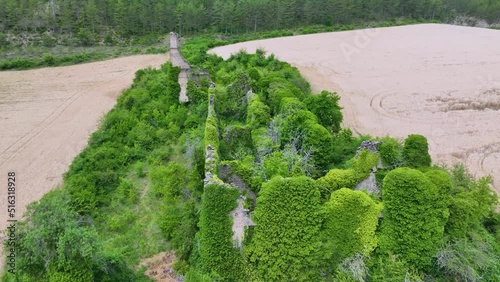 Ruins of the Convent of Mercedarios de Nuestra Señora del Pilar seen from a drone. Bridge the Queen of Jaca. Jacetania region. Huesca, Aragon, Spain, Europe photo