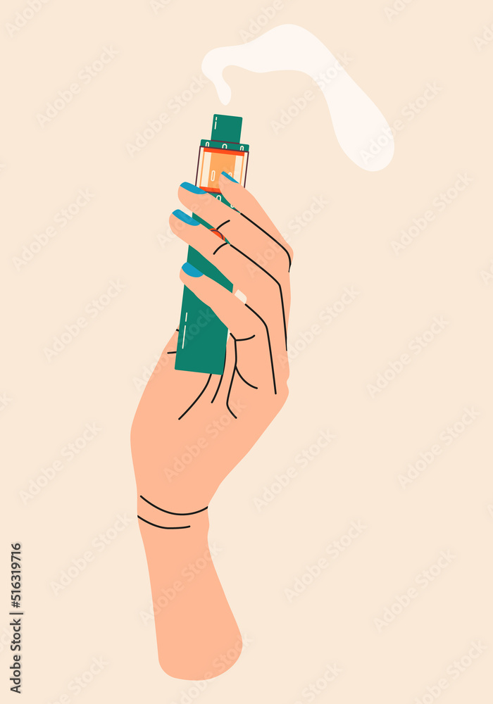 Hand holding vape colorful illustration. Electronic cigarettes and vape ...