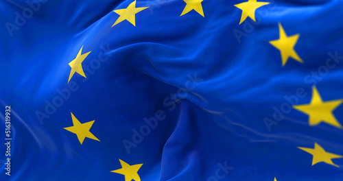 Close-up view of the European Union flag waving in the wind
