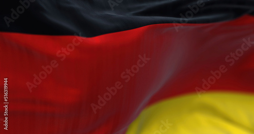 Close-up view of the German national flag waving in the wind