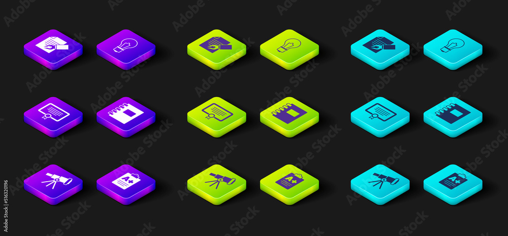 Set Telescope, Exam sheet with A plus grade, Certificate template, Spiral notebook, Light bulb idea and and pencil icon. Vector Set Telescope, Exam sheet with A plus grade, Certificate template, Spiral notebook, Light bulb idea and and pencil icon. Vector